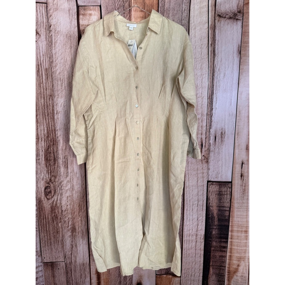 J.Jill Love Linen Midi Shirt Dress Cashew Cream Minimalist Size XL Petite NWT